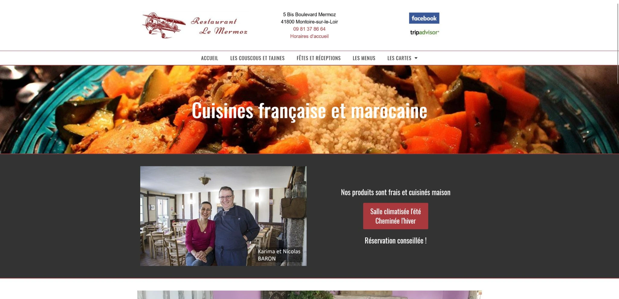 Site Internet du restaurant Le Mermoz à Montoire-sur-le-Loir