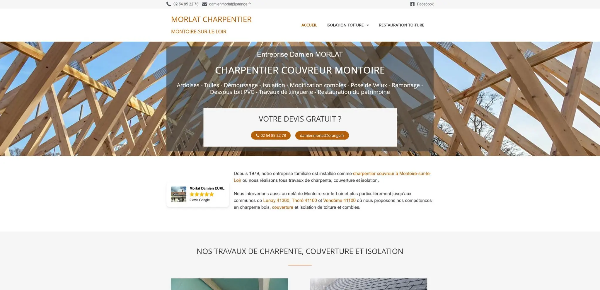 Site Internet de l'artisan charpentier Morlat à Montoire-sur-le-Loir