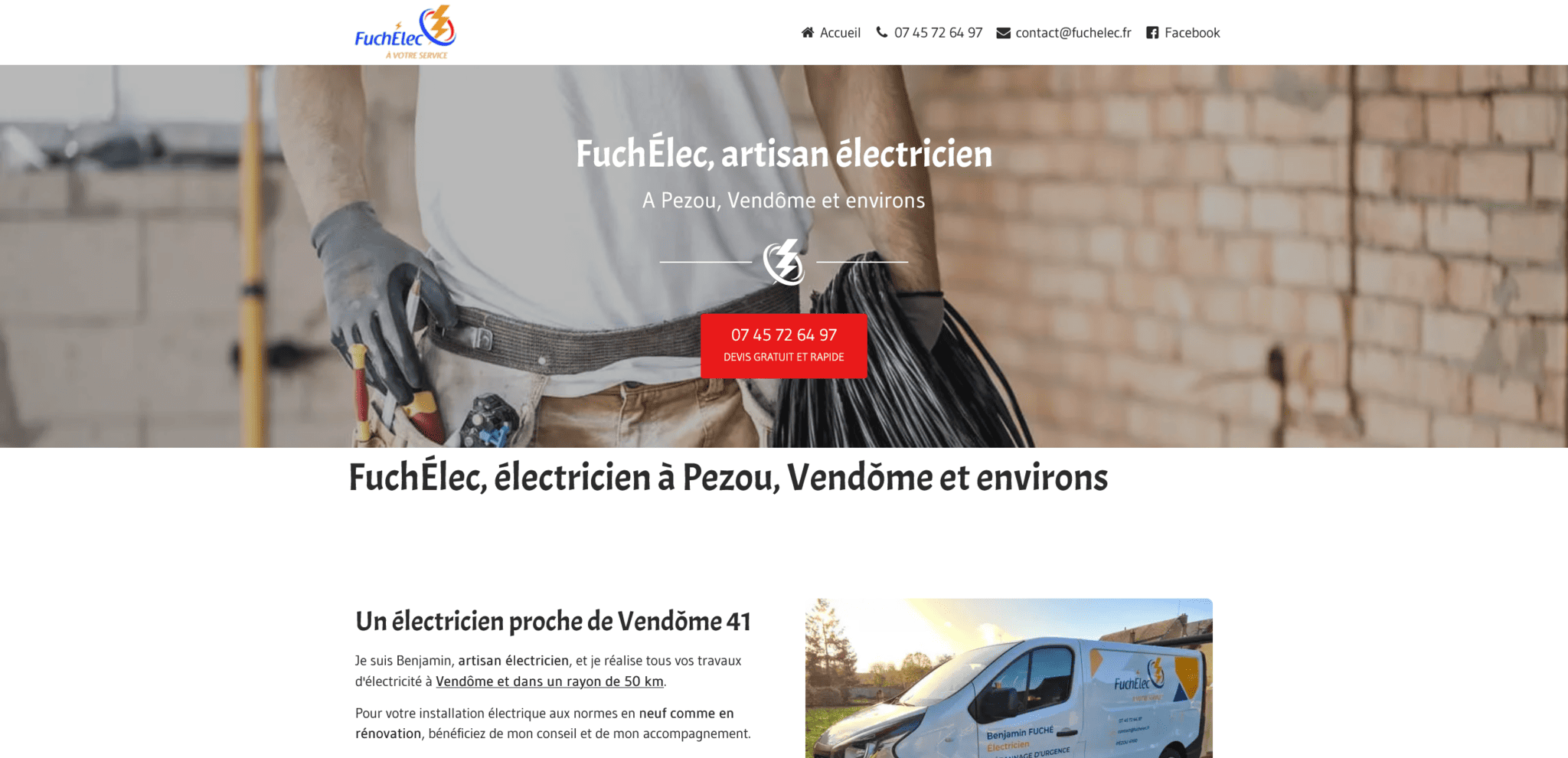 Site Internet de l'artisan électricien Fuchelec à Pezou