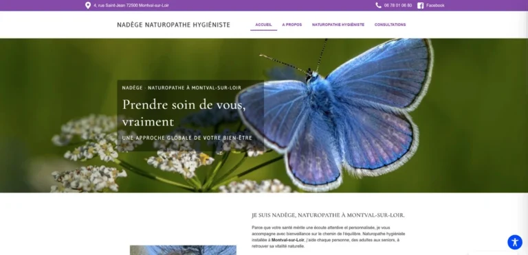 Page d'accueil du site de Nadège, naturopathe à Montval-sur-Loir