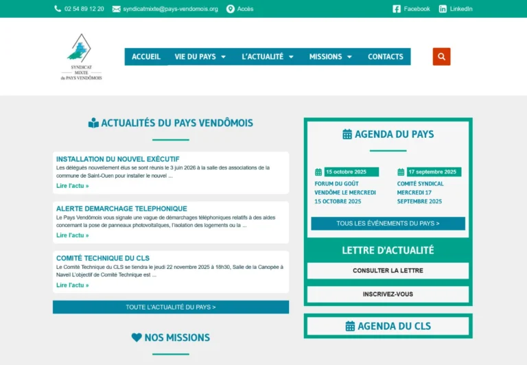 Site Internet créé pour le Syndicat Mixte du Pays Vendômois