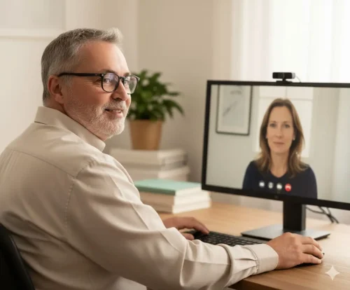 Philippe LECOMTE, mentor WordPress & SEO accompagne une créatrice d'entreprise en visio